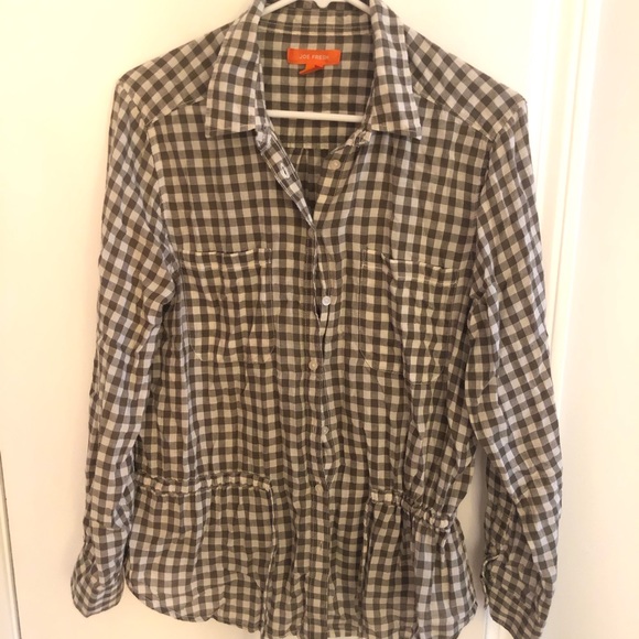 Button Down Flannel with Cinched Waist - Picture 2 of 3